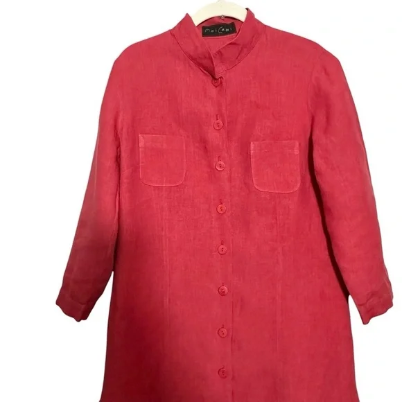 MoiCani Red Linen Button Down Tunic Shirt - Picture 2 of 8